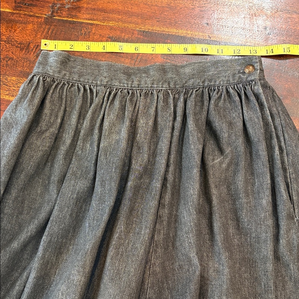 Vintage Ralph Lauren Blue Label 80s Black Denim Tiered Peasant Maxi Skirt sz 10 - Picture 14 of 16